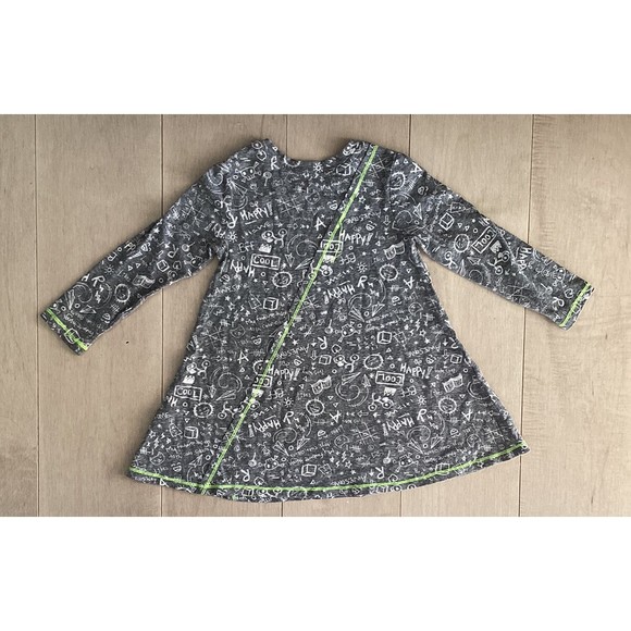 Kind Is Cool Long Sleeved A-line T-shirt Dress Gray w/ Text & Neon Trim Xs 3 4 - Picture 2 of 2